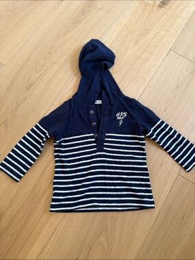 Ikks Navy & White Striped Hooded Pullover